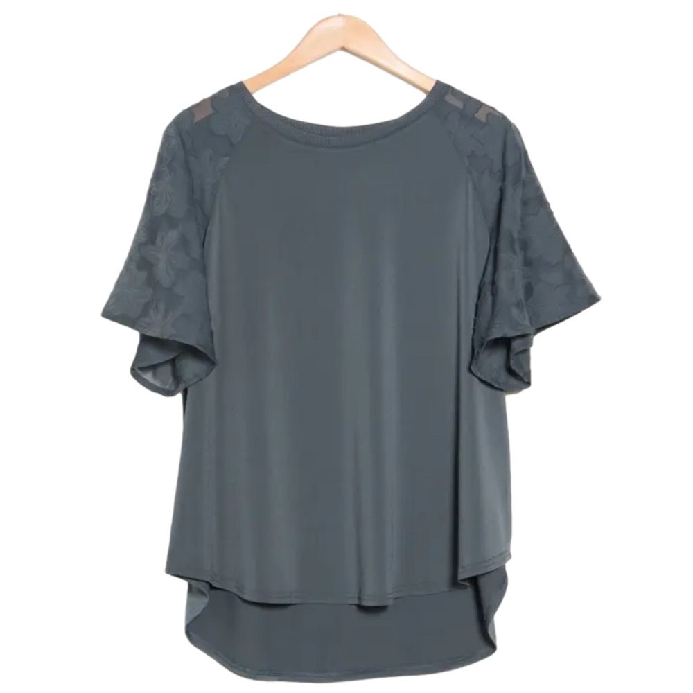 NORDSTROM‎ RACK Plus Size 1X Jacquard Flutter Sleeve Top In Blue Slate 2023